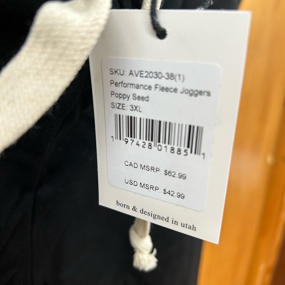 New Ampersand Performance Fleece Joggers In Poppy Seed Sz 3X - Picture 5 of 6